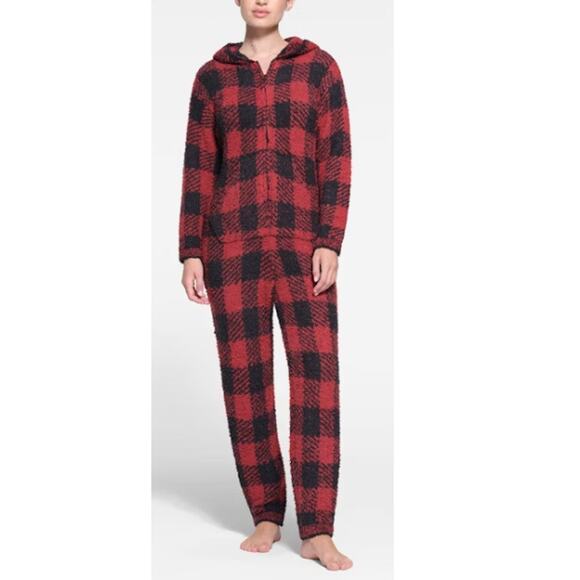 NWT ~ SKIMS Unisex Red Black Brick Buffalo Check Cozy Knit Onesie Size XXS/XS - Picture 1 of 7